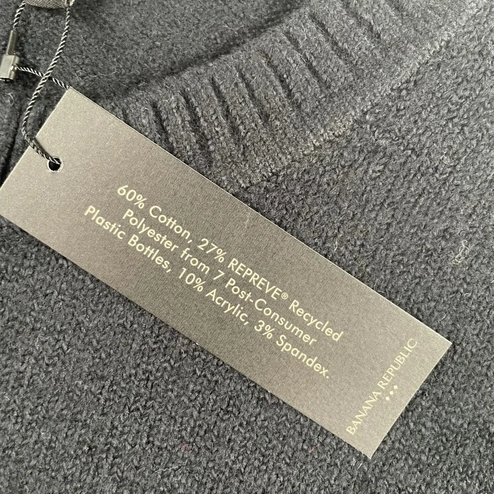 Banana‎ Republic Mens XL Sweater Black Gray Striped Cotton Blend Crew Neck